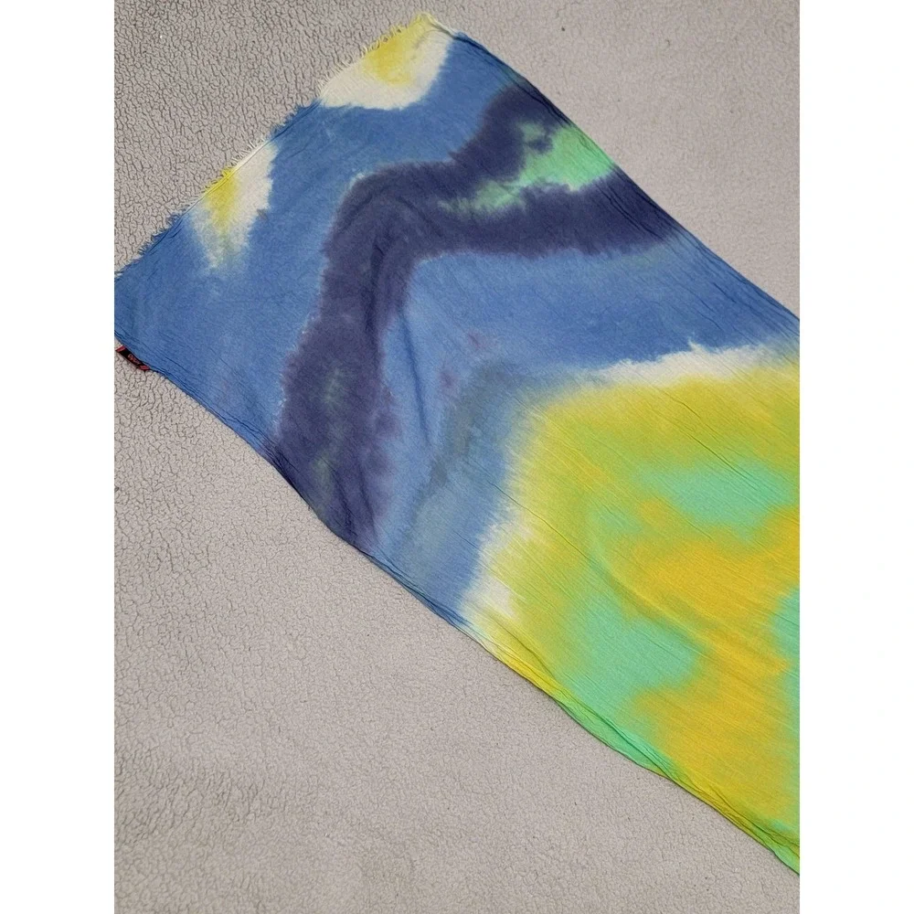 Hugo Boss Scarf Womens One Size‎ Blue Green Yellow Tie Dye Oblong Lightweight